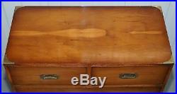 Wonderful Yew Wood Vintage Military Campaign Chest Of Drawers Two Piece Set