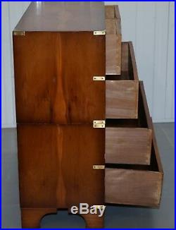 Wonderful Yew Wood Vintage Military Campaign Chest Of Drawers Two Piece Set