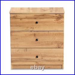 Wood 3-Drawer Storage Chest Nightstand Bedroom Bedside Cabinet Vintage Oak Brown