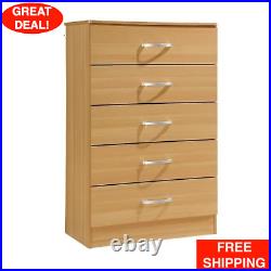 Wood 5-Drawer Chest Bedroom Dressers Storage Cabinet Organizer Nightstand Brown