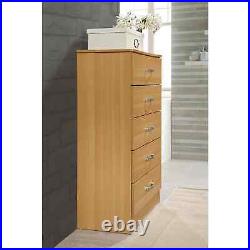 Wood 5-Drawer Chest Bedroom Dressers Storage Cabinet Organizer Nightstand Brown