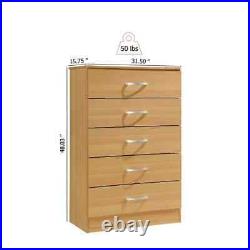 Wood 5-Drawer Chest Bedroom Dressers Storage Cabinet Organizer Nightstand Brown