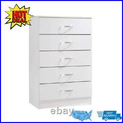 Wood 5-Drawer Chest Bedroom Dressers Storage Cabinet Organizer Nightstand White