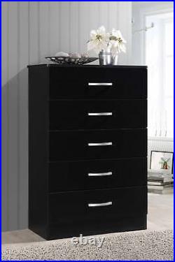 Wood 5-Drawer Chest Black Dressers Bedroom Furniture Indoor Cabinet Nightstand