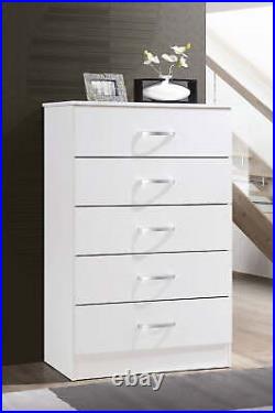 Wood 5 Drawer Chest Storage Organizer Durable Bedroom Furniture Metal Glides New