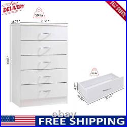 Wood 5-drawer Chest Metal Glides Bedroom 47.3 H X 31.5 W X 14.6 D In White