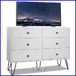 Wood 6 Drawer Dresser Bedroom Chest of Fabric Drawers Clothes Storage Closet