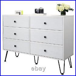 Wood 6 Drawer Dresser Bedroom Chest of Fabric Drawers Clothes Storage Closet