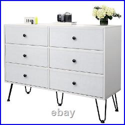 Wood 6 Drawer Dresser Chest of Fabric Drawers Bedroom Clothes Storage Organizer