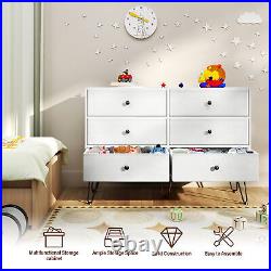 Wood 6 Drawer Dresser Chest of Fabric Drawers Bedroom Clothes Storage Organizer