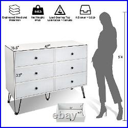 Wood 6 Drawer Dresser Chest of Fabric Drawers Bedroom Clothes Storage Organizer