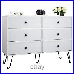 Wood 6 Drawer Dresser Chest of Fabric Drawers Bedroom Clothes Storage Organizer