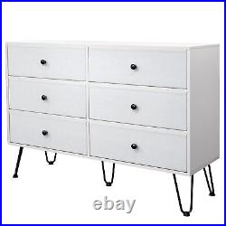 Wood 6 Drawer Dresser Chest of Fabric Drawers Bedroom Clothes Storage Organizer