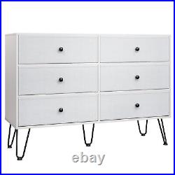 Wood 6 Drawer Dresser Chest of Fabric Drawers Bedroom Clothes Storage Organizer