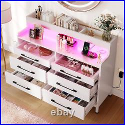 Wood 6 Drawer for Bedroom Dressers & Chests of Drawers withLED Light Open Shelves