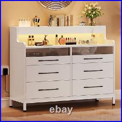 Wood 6 Drawer for Bedroom Dressers & Chests of Drawers withLED Light Open Shelves