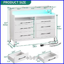 Wood 6 Drawer for Bedroom Dressers & Chests of Drawers withLED Light Open Shelves