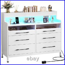 Wood 6 Drawer for Bedroom Dressers & Chests of Drawers withLED Light Open Shelves