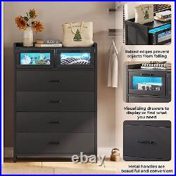 Wood Chest of Drawers with LED Lights Modern Dresser with 6 Drawer Cloth Organizer