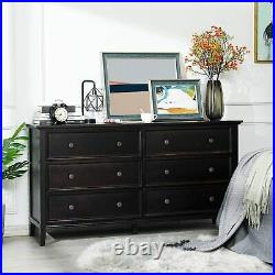 Wood Double Dresser 6 Drawers Chests of Drawer Large Storage Cabinet black room