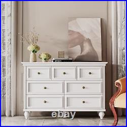 Wood Dresser for Bedroom with 7 Drawers French Vintage Chests of Drawer White
