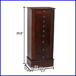 Wood Jewelry Cabinet Armoire Storage Box Chest Stand Necklace Organizer Drawers