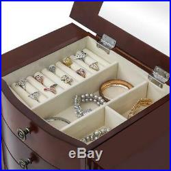 Wood Jewelry Cabinet Armoire Storage Box Chest Stand Necklace Organizer Drawers