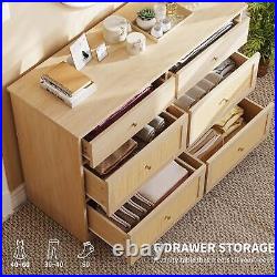 Wood Rattan Dresser for Bedroom with 6 Drawers Chests of Drawer Closet Organizer