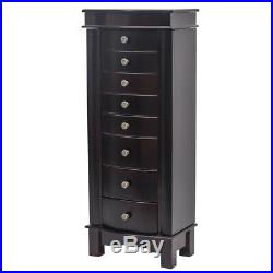 Wood Standing Jewelry Armoire Cabinet Storage Chest with 8 Drawers Makeup Mirror