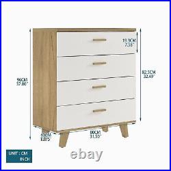 Wooden 4 Drawer Chest Dresser Clothes Storage Bedroom Furniture Cabinet White US