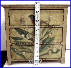 Wooden Hand Painted Chest Dresser Organizer With Birds 3 Drawer Small