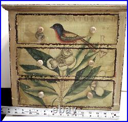 Wooden Hand Painted Chest Dresser Organizer With Birds 3 Drawer Small