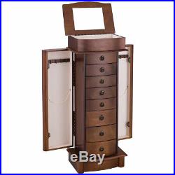 Wooden Jewelry Cabinet Armoire Box Chest Mirror Ring 8 Drawer Necklace Organizer