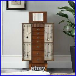 Wooden Jewelry Cabinet Armoire Box Storage Chest Stand Hidden Mirror With 7 Drawer