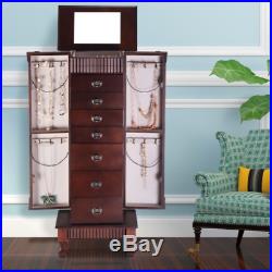 Wooden Jewelry Cabinet Armoire Storage Organizer 7 Drawers Stand Chest Box Dark