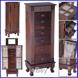 Wooden Jewelry Cabinet Armoire Storage Organizer 7 Drawers Stand Chest Box Dark