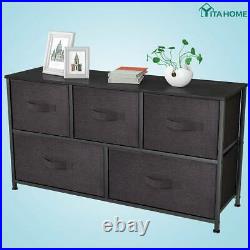 YITAHOME 5 Drawers Dresser Bedroom Brown Shelf Organizer Chest Cabinet Wide Bins