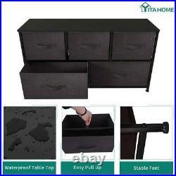YITAHOME 5 Drawers Wide Dresser Bedroom Shelf Organizer Chest Cabinet Brown Bins