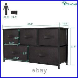 YITAHOME 5 Drawers Wide Dresser Bedroom Shelf Organizer Chest Cabinet Brown Bins