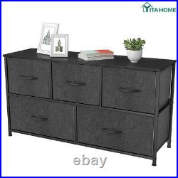 YITAHOME Wide Bedroom Dresser 5 Drawers Shelf Organizer Black Chest Cabinet Bins