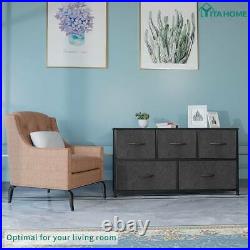 YITAHOME Wide Bedroom Dresser 5 Drawers Shelf Organizer Black Chest Cabinet Bins